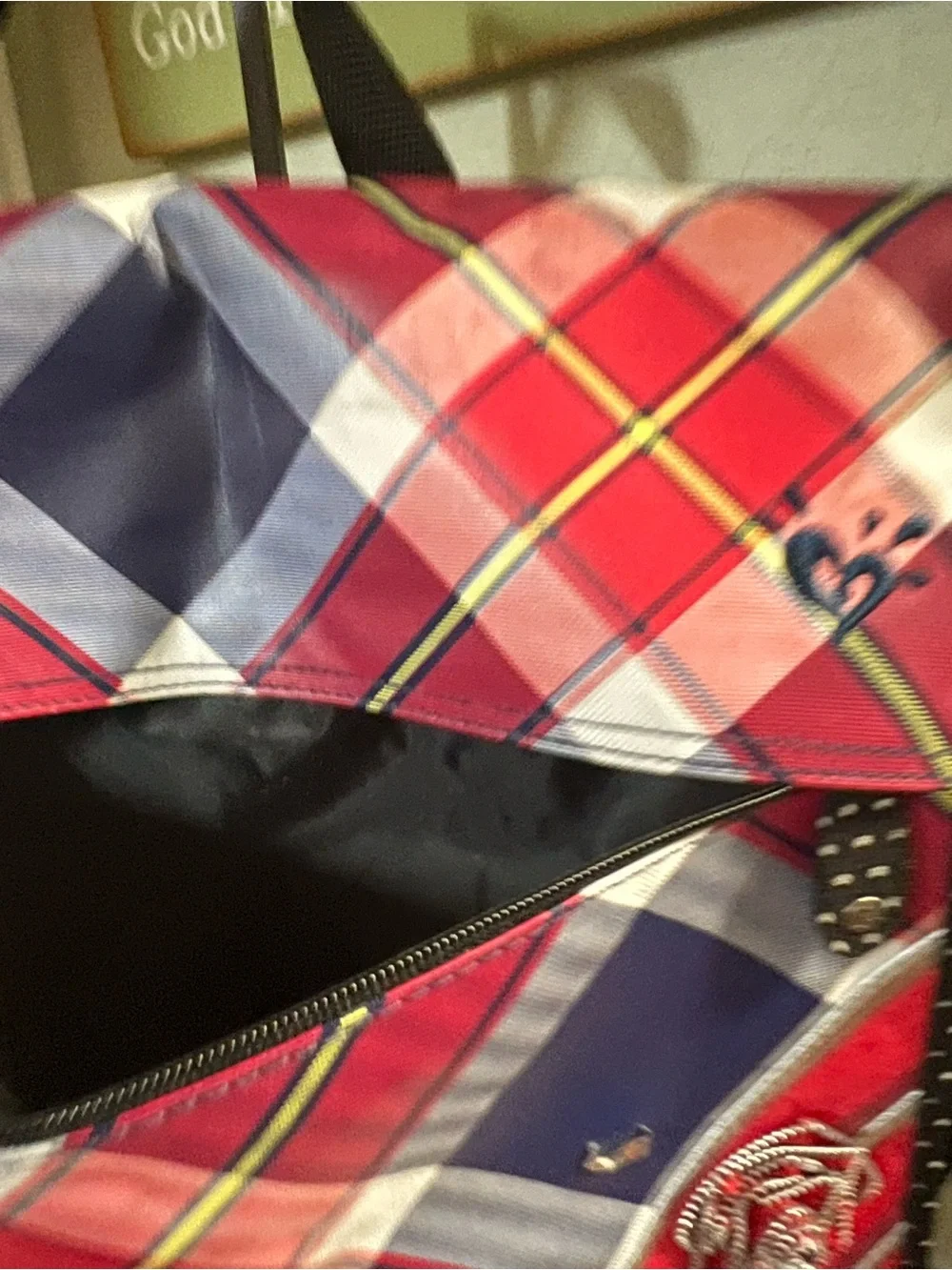 Justice Pink Navy Plaid Laptop Messenger Bag with Star Stud & Union Jack